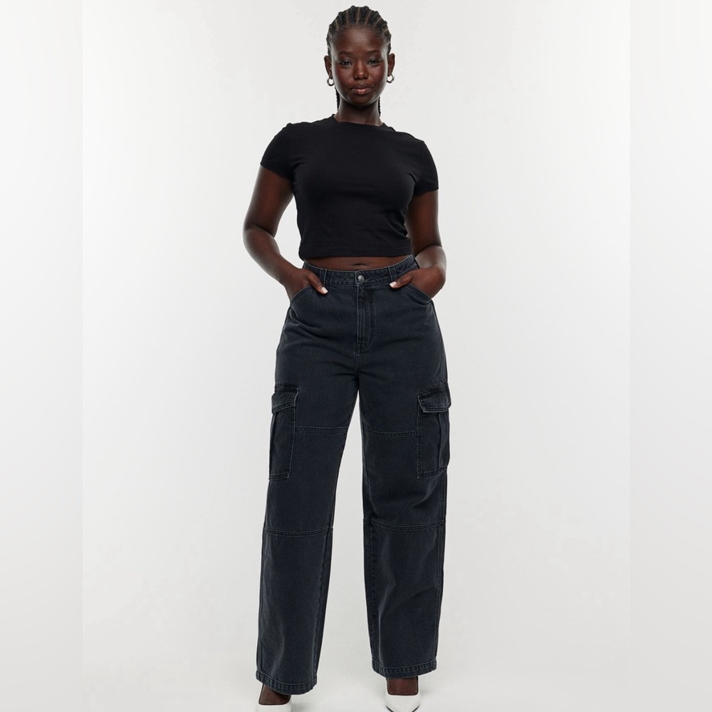 WOMENS*SZ6 curvy black wash cargo denim